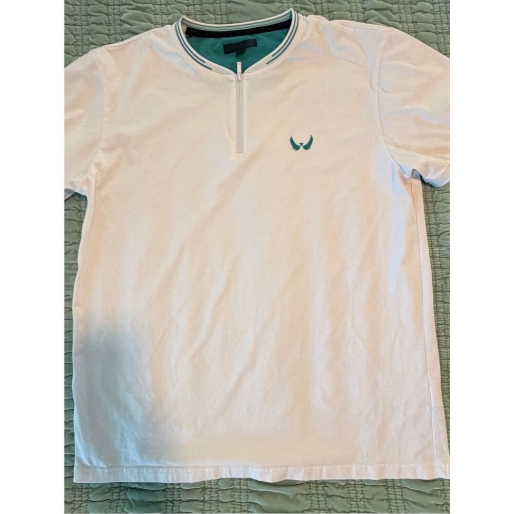 Nick Danger Men's White Polo with Teal Accent-Large